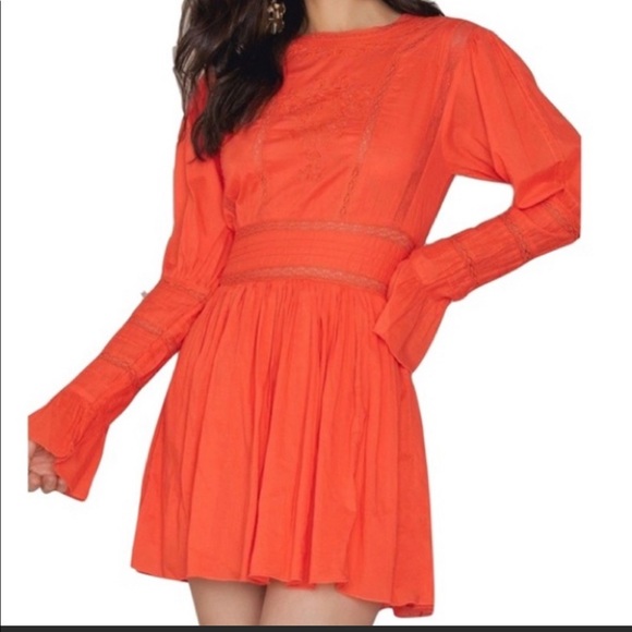 Free People Dresses & Skirts - Free People OrangeEmbroidered beautiful Dress Sz8